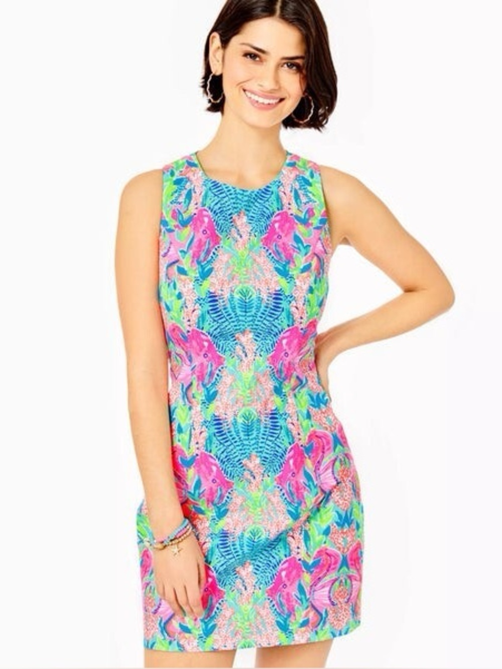 Lilly Pulitzer Mila Shift Dress Multi Reeflection Engineered Woven Size 8